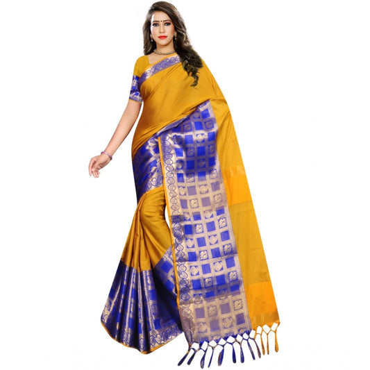 Clasymist Women's Jacquard Woven Saree With Unstitched Blouse 5.5Mtr (Mustard)