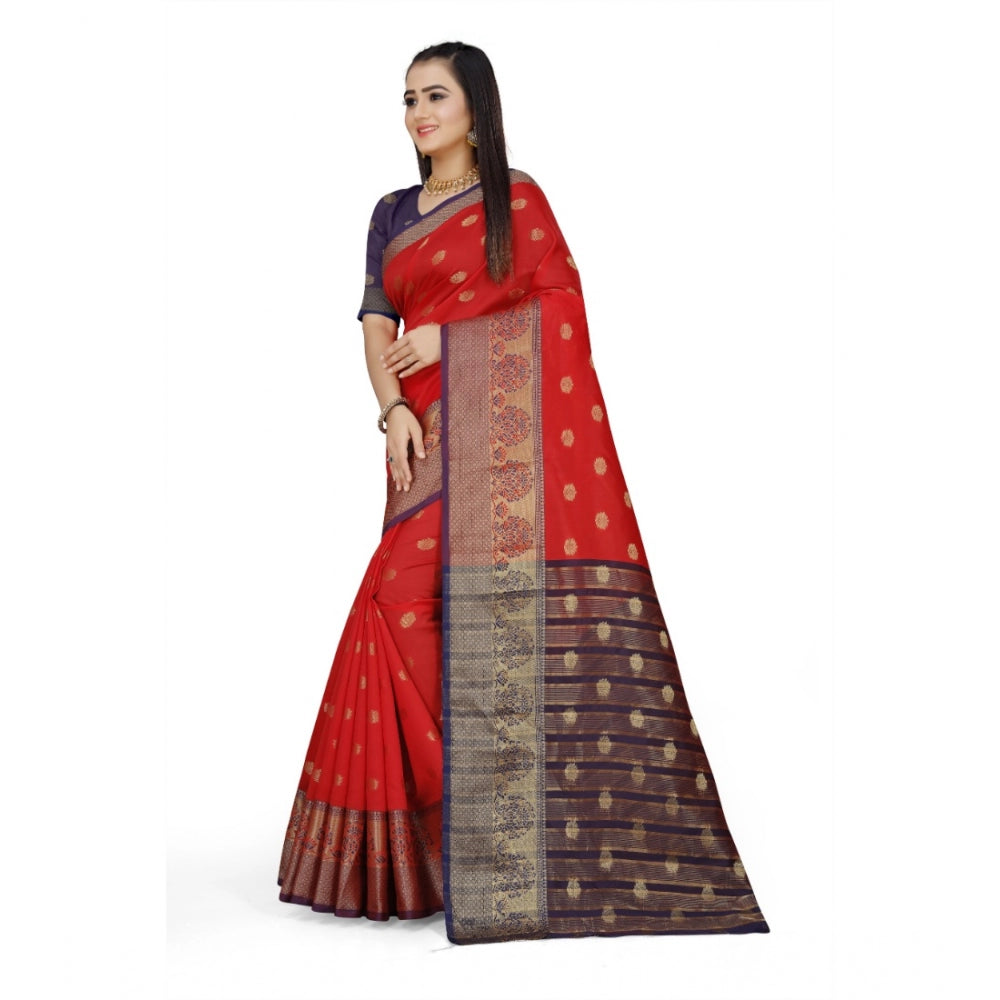 Clasymist Women's Jacquard Woven Saree With Unstitched Blouse 5.5Mtr (Red)