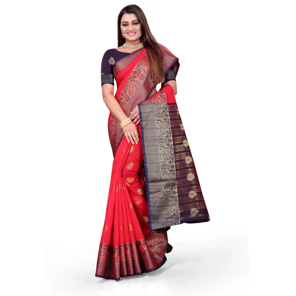 Clasymist Women's Silk Blend Woven Saree With Unstitched Blouse 5.5Mtr (Red)