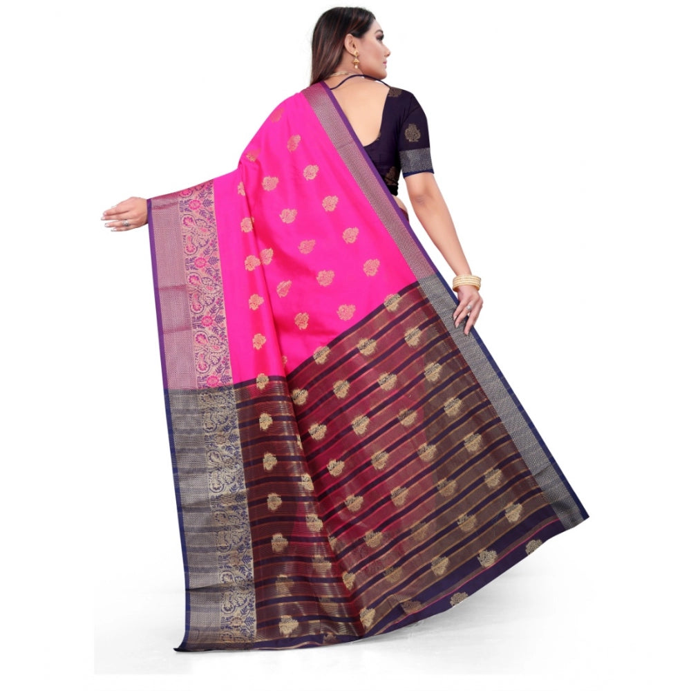 Clasymist Women's Silk Blend Woven Saree With Unstitched Blouse 5.5Mtr (Pink)