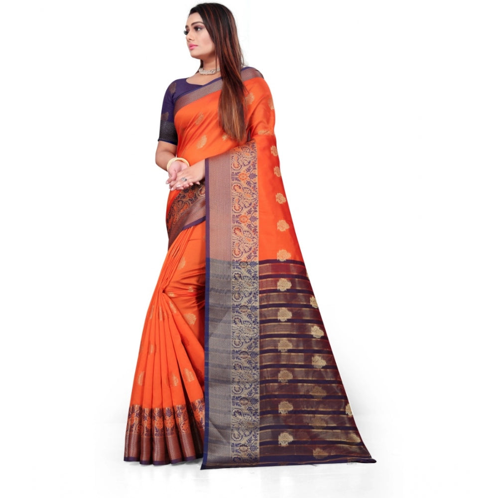 Clasymist Women's Silk Blend Woven Saree With Unstitched Blouse 5.5Mtr (Orange)