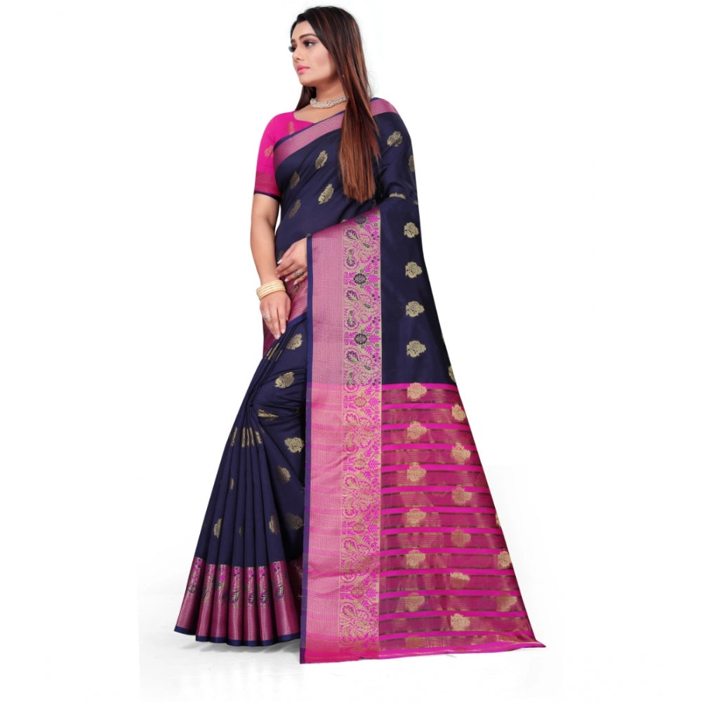 Clasymist Women's Silk Blend Woven Saree With Unstitched Blouse 5.5Mtr (Dark Blue)