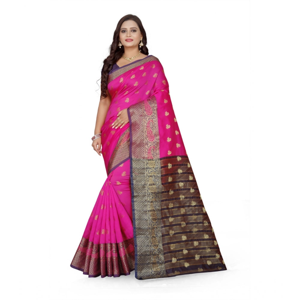 Clasymist Women's Jacquard Woven Saree With Unstitched Blouse 5.5Mtr (Pink)