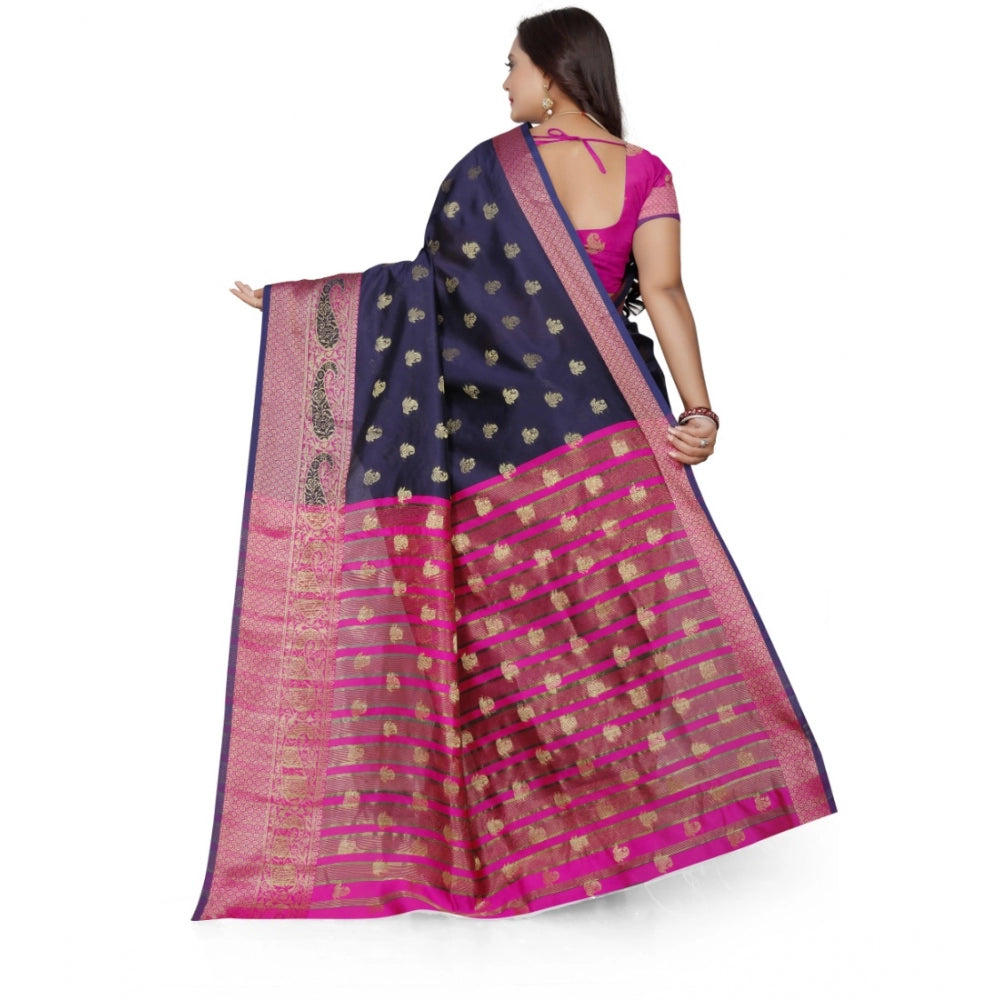 Clasymist Women's Jacquard Woven Saree With Unstitched Blouse 5.5Mtr (Dark Blue)