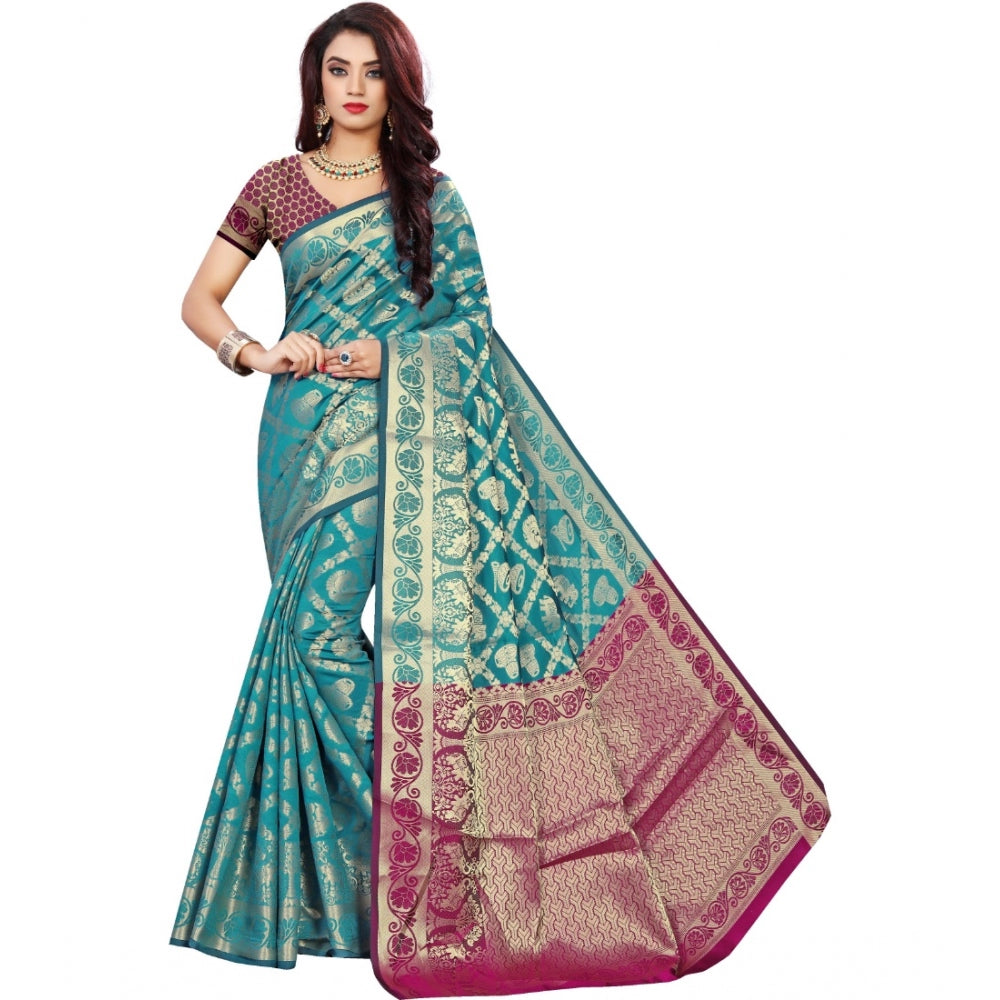 Clasymist Women's Jacquard Woven Saree With Unstitched Blouse 5.5Mtr (Light Blue)