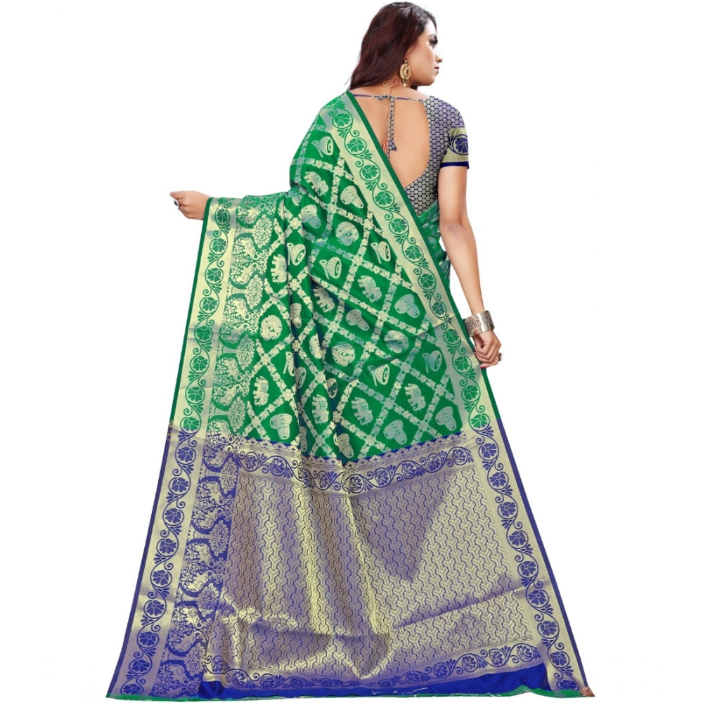 Clasymist Women's Jacquard Woven Saree With Unstitched Blouse 5.5Mtr (Green)