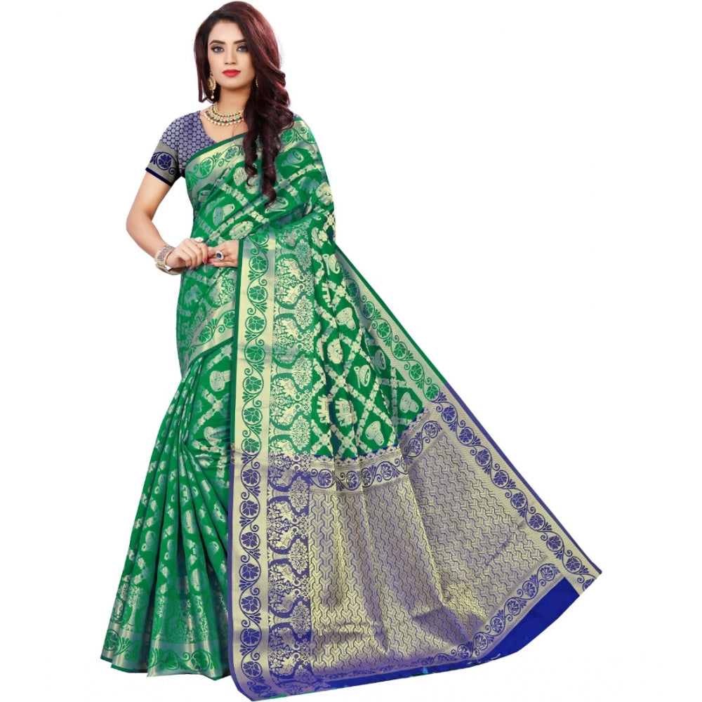 Clasymist Women's Jacquard Woven Saree With Unstitched Blouse 5.5Mtr (Green)