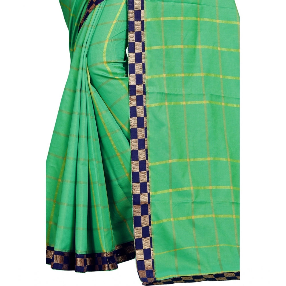 Clasymist Women's Cotton Silk Checkered Saree With Unstitched Blouse 5.5Mtr (Green)