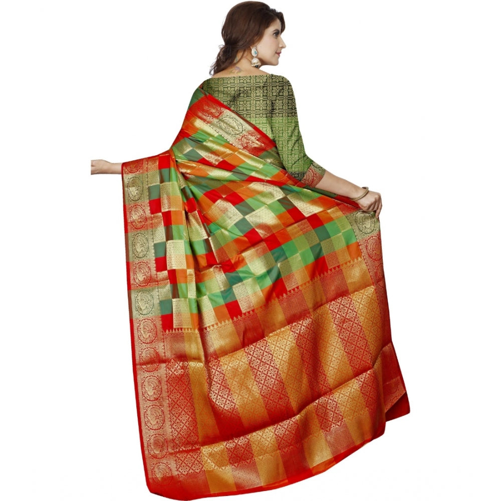 Clasymist Women's Jacquard Woven Saree With Unstitched Blouse 5.5Mtr (Red)