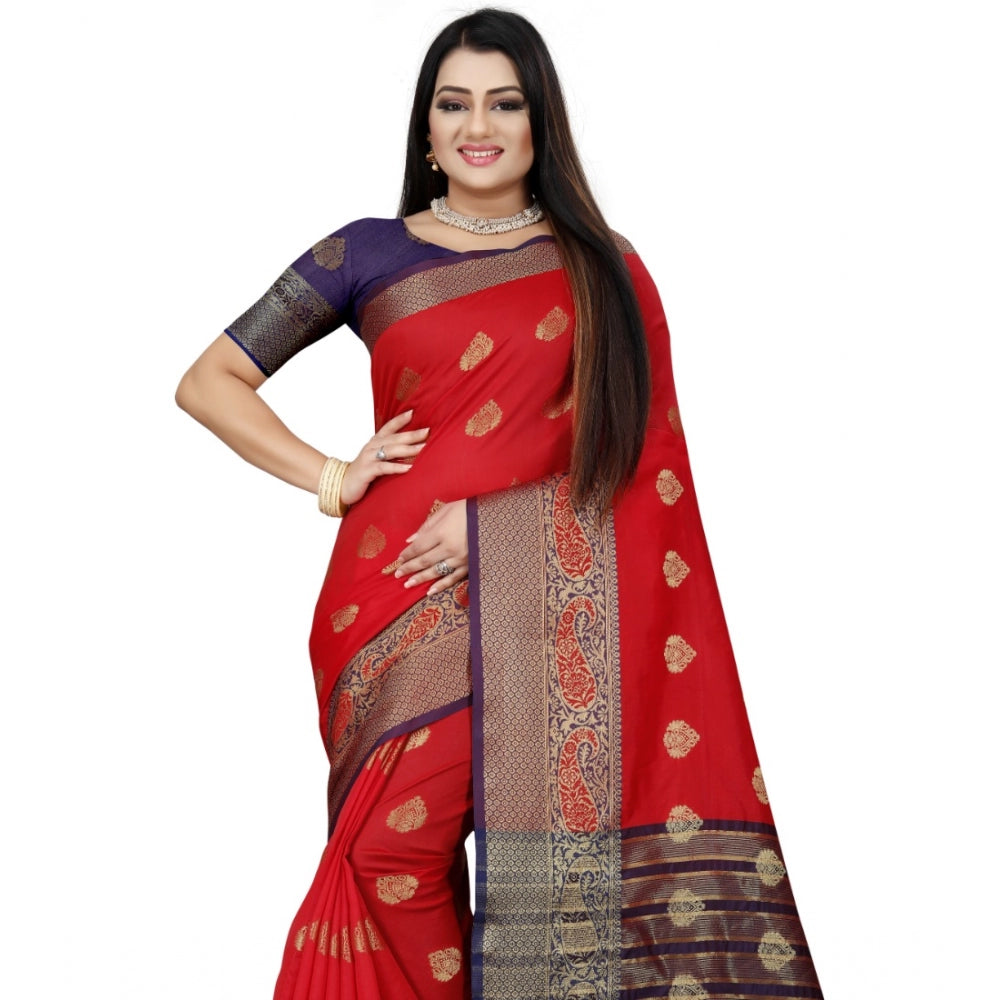 Clasymist Women's Silk Blend Woven Saree With Unstitched Blouse 5.5Mtr (Purple-Red)