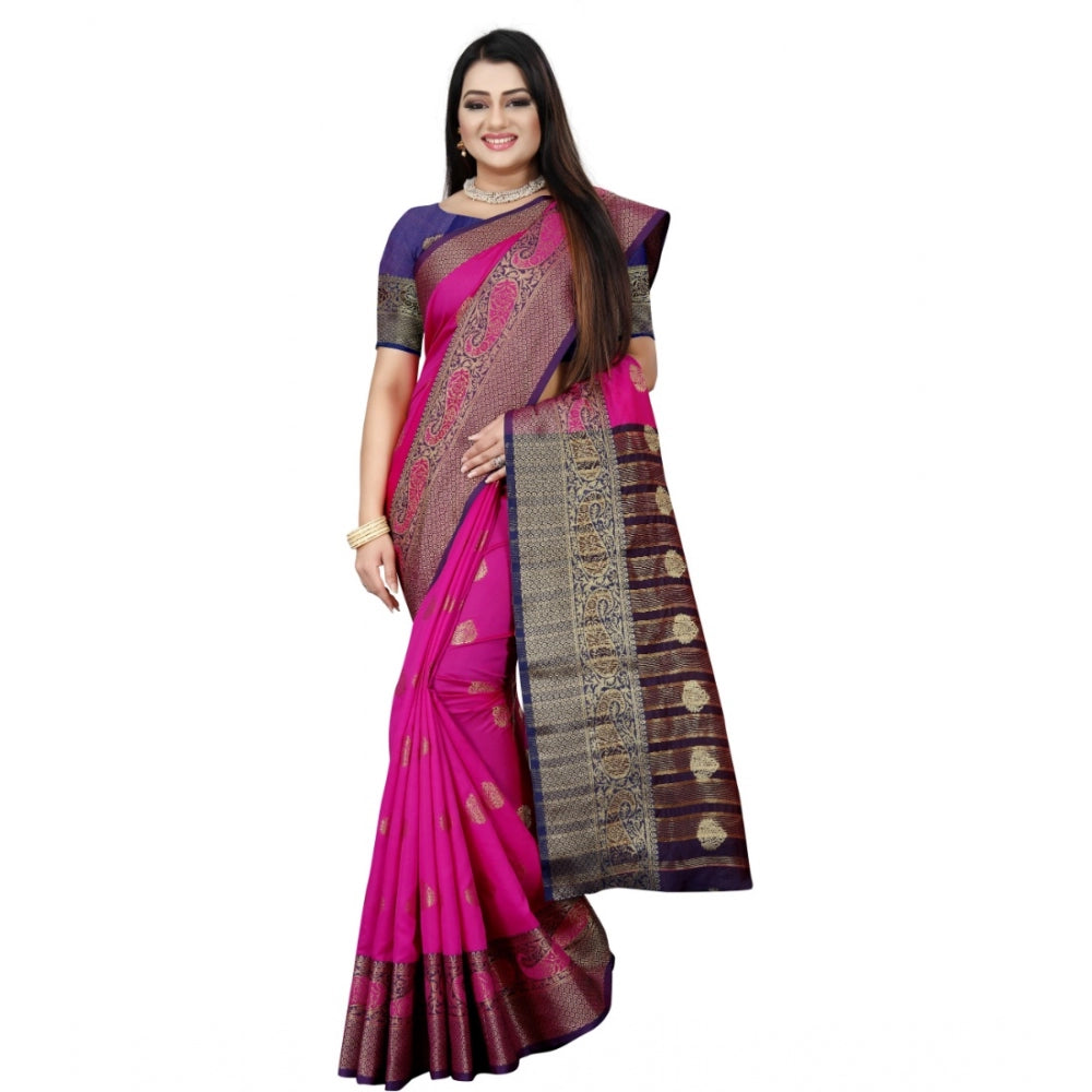 Clasymist Women's Silk Blend Woven Saree With Unstitched Blouse 5.5Mtr (Purple-Pink)