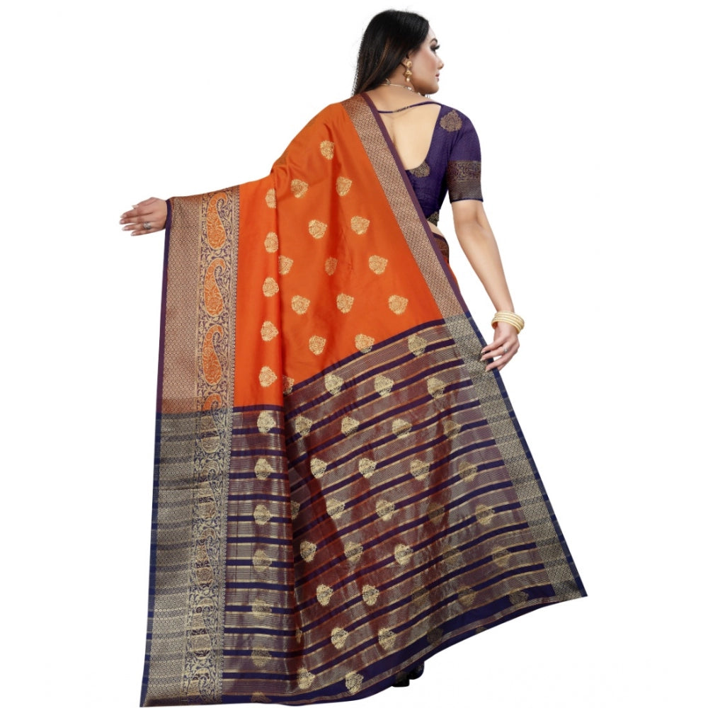 Clasymist Women's Silk Blend Woven Saree With Unstitched Blouse 5.5Mtr (Purple-Orange)