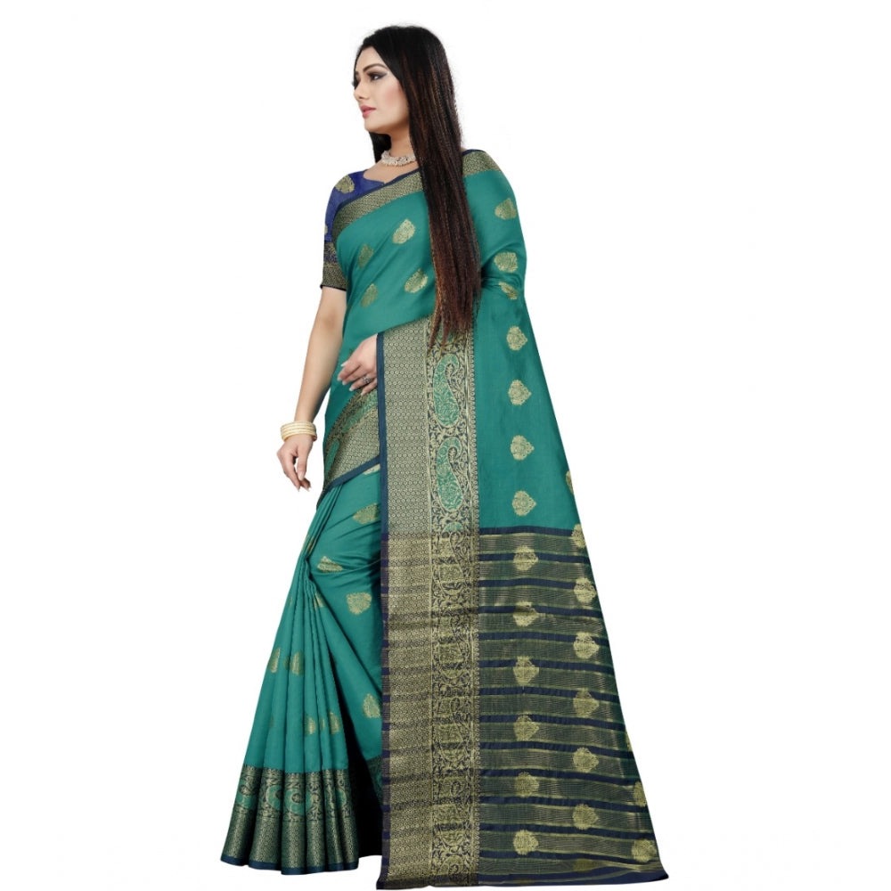 Clasymist Women's Silk Blend Woven Saree With Unstitched Blouse 5.5Mtr (Dark Blue-Green)