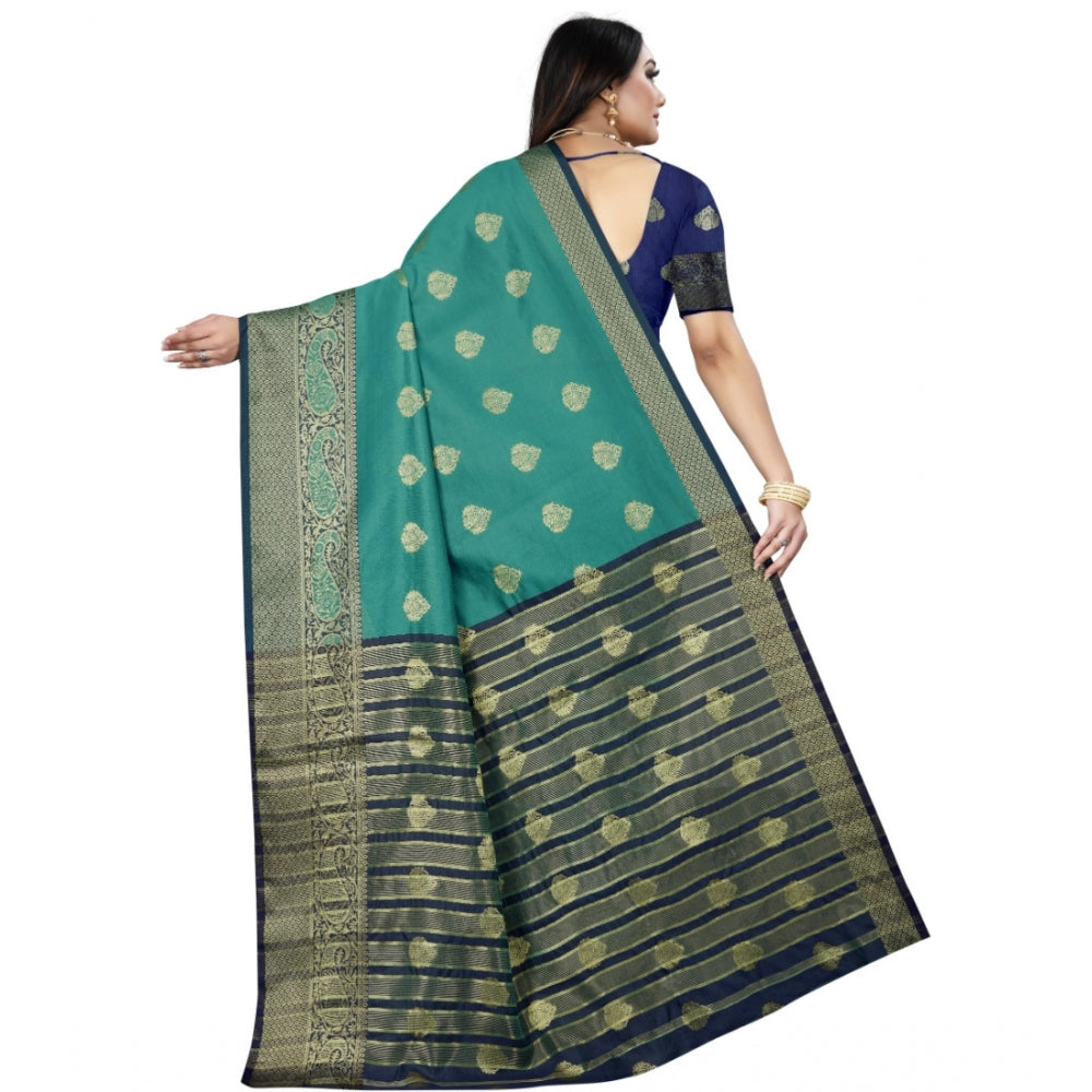 Clasymist Women's Silk Blend Woven Saree With Unstitched Blouse 5.5Mtr (Dark Blue-Green)