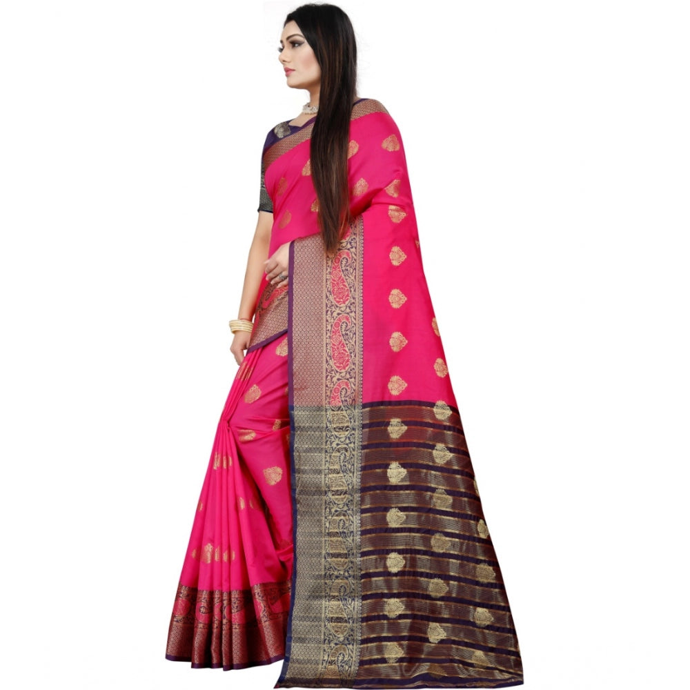 Clasymist Women's Silk Blend Woven Saree With Unstitched Blouse 5.5Mtr (Purple-Pink)