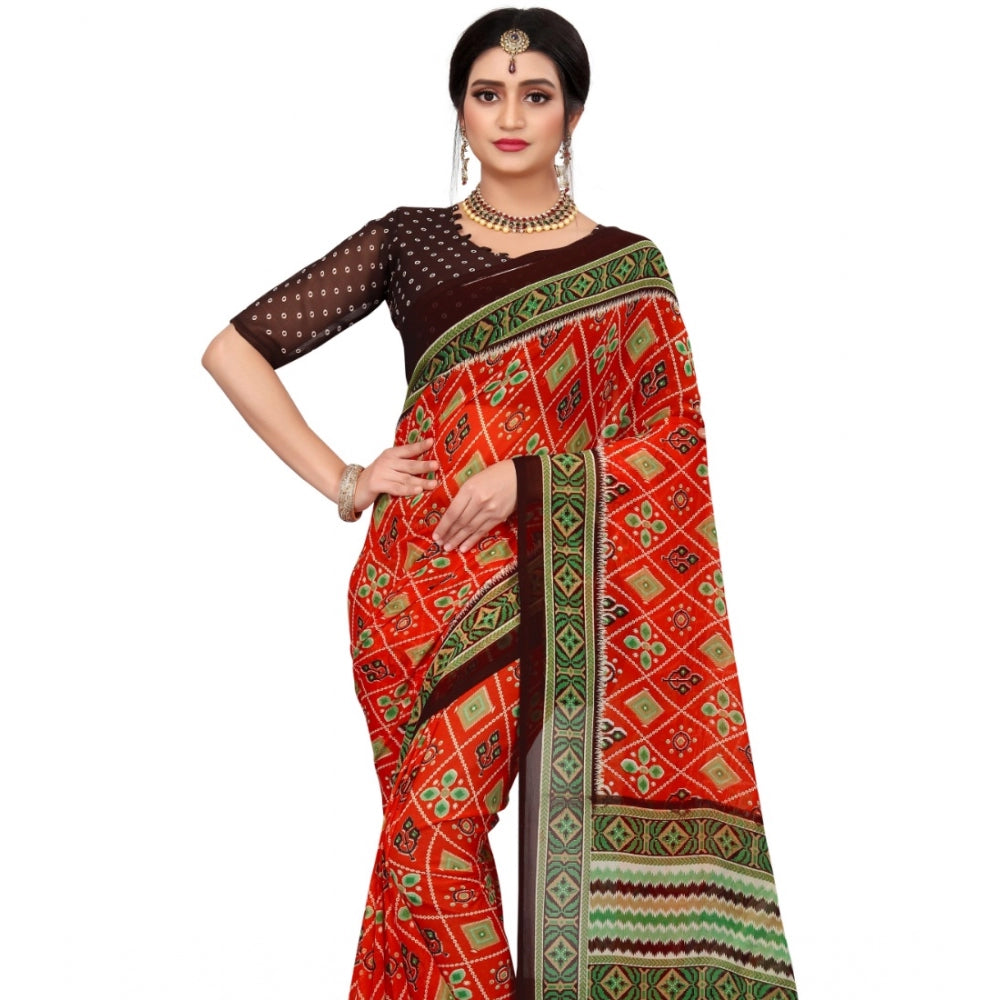 Clasymist Women's Georgette Floral Print Saree With Unstitched Blouse 5.5Mtr (Red)