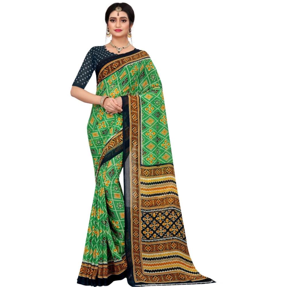 Clasymist Women's Georgette Floral Print Saree With Unstitched Blouse 5.5Mtr (Light Green)