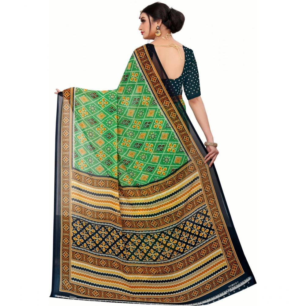 Clasymist Women's Georgette Floral Print Saree With Unstitched Blouse 5.5Mtr (Light Green)