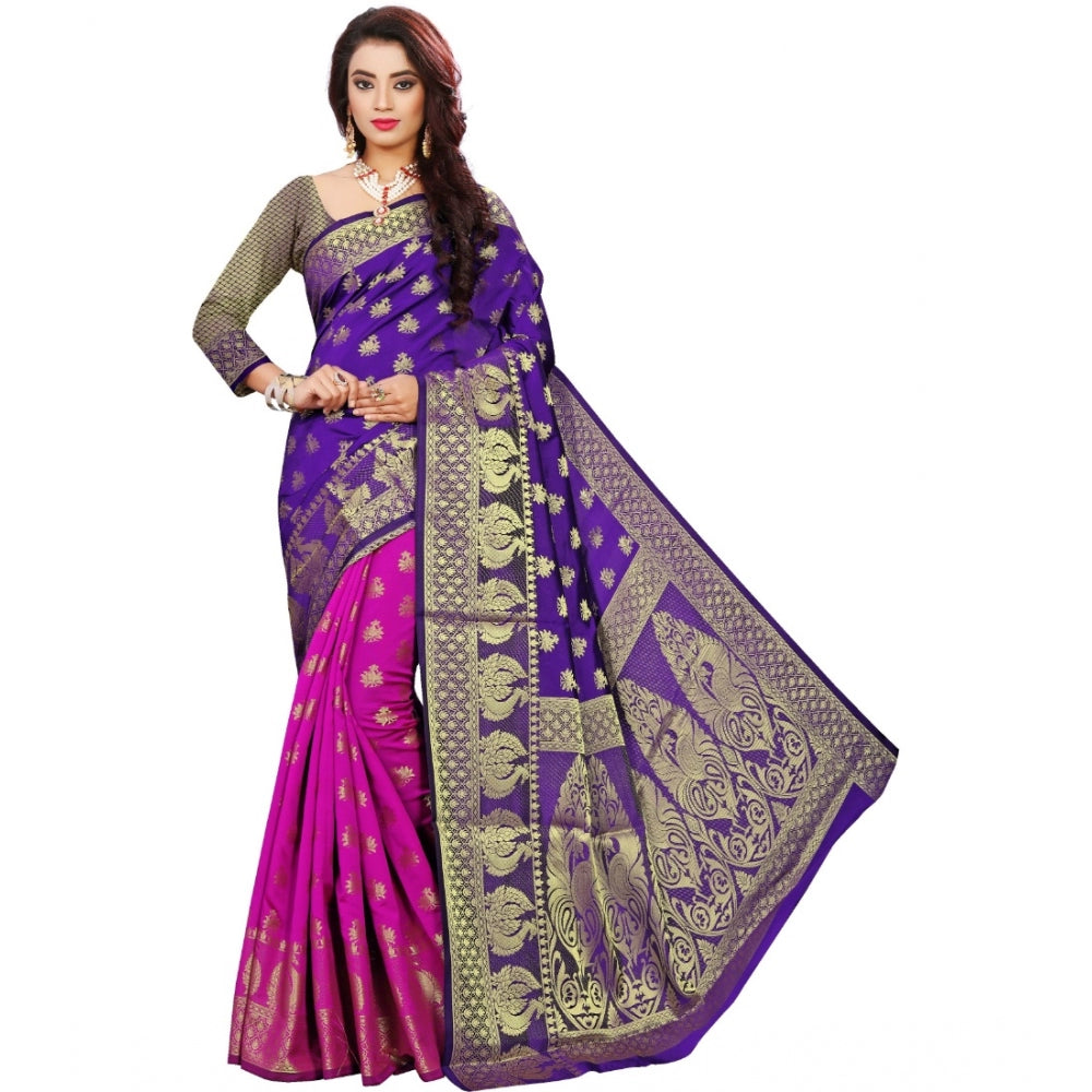 Clasymist Women's Jacquard Woven Saree With Unstitched Blouse 5.5Mtr (Purple)