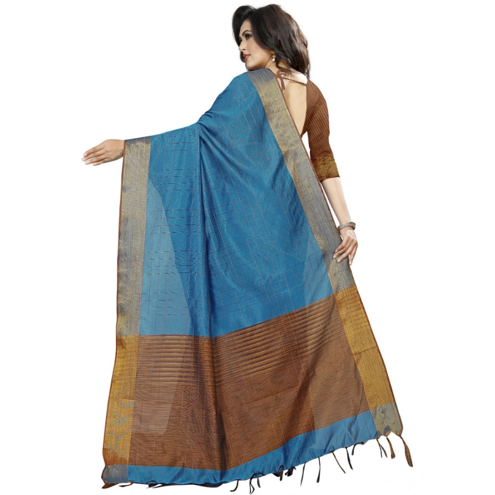 Clasymist Women's Cotton Silk Self Design Saree With Unstitched Blouse 5.5Mtr (Light Blue)