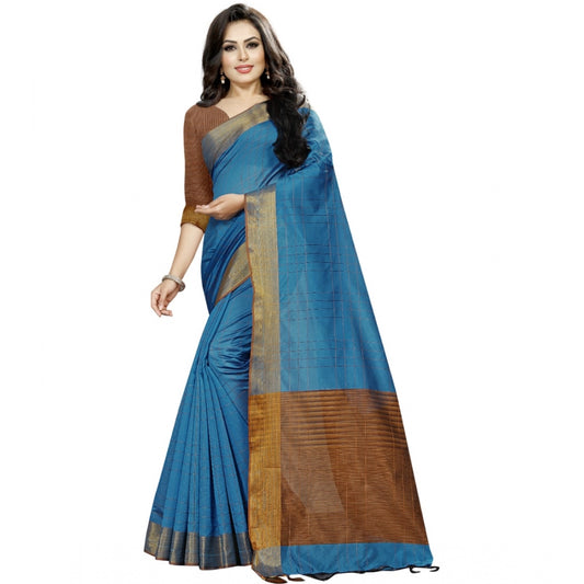 Clasymist Women's Cotton Silk Self Design Saree With Unstitched Blouse 5.5Mtr (Light Blue)