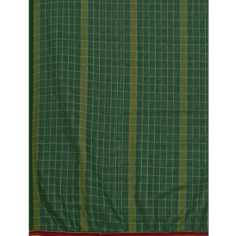 Clasymist Women's Silk Blend Checkered Saree With Unstitched Blouse 5.5Mtr (Green)