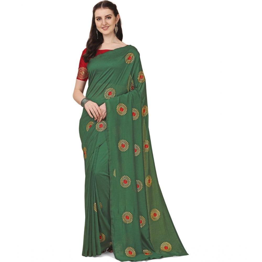 Clasymist Women's Silk Blend Embroidered Saree With Unstitched Blouse 5.5Mtr (Light Green)