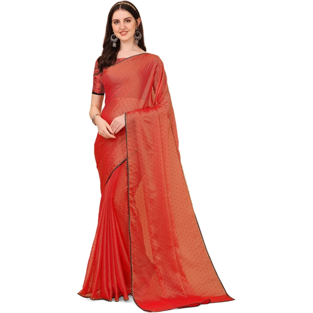 Clasymist Women's Silk Blend Embellished Saree With Unstitched Blouse 5.5Mtr (Red)