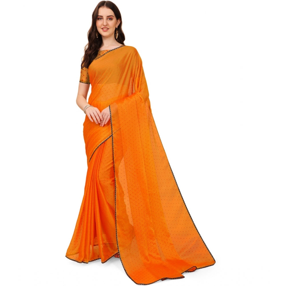 Clasymist Women's Silk Blend Embellished Saree With Unstitched Blouse 5.5Mtr (Orange)