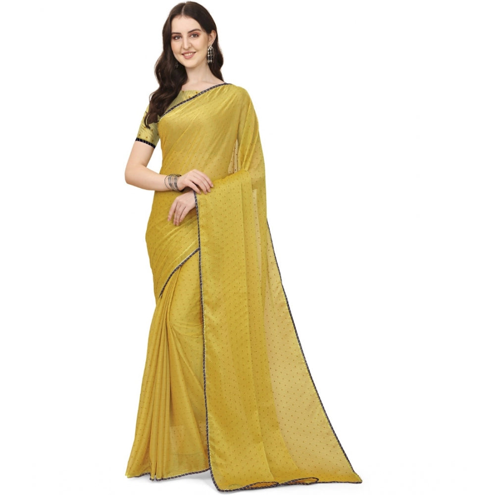 Clasymist Women's Silk Blend Embellished Saree With Unstitched Blouse 5.5Mtr (Mustard)