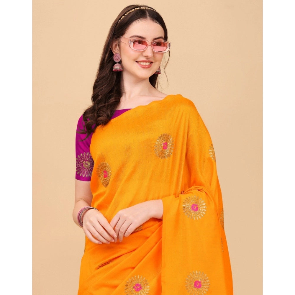 Clasymist Women's Silk Blend Embroidered Saree With Unstitched Blouse 5.5Mtr (Yellow)