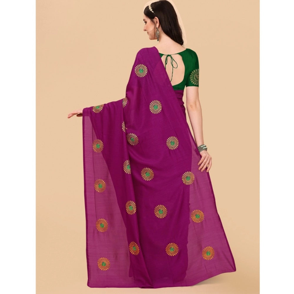 Clasymist Women's Silk Blend Embroidered Saree With Unstitched Blouse 5.5Mtr (Purple)