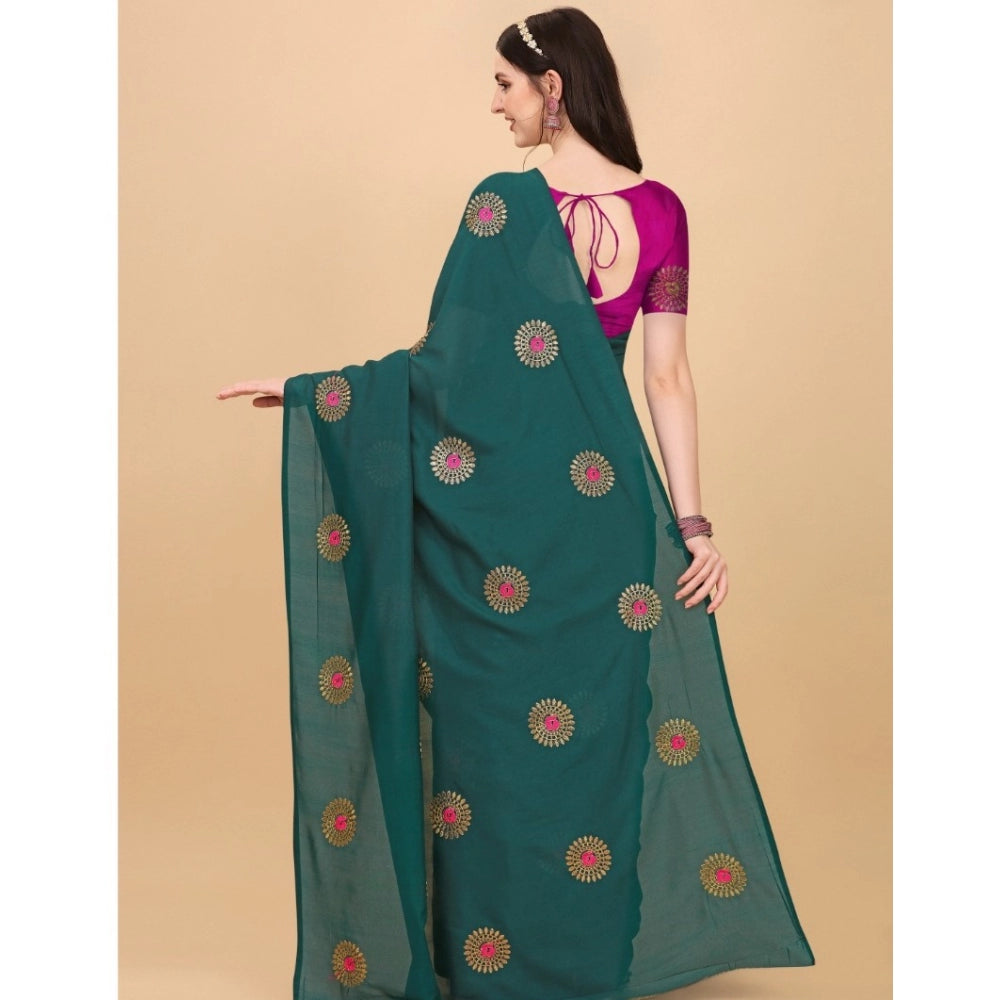 Clasymist Women's Silk Blend Embroidered Saree With Unstitched Blouse 5.5Mtr (Dark Green)