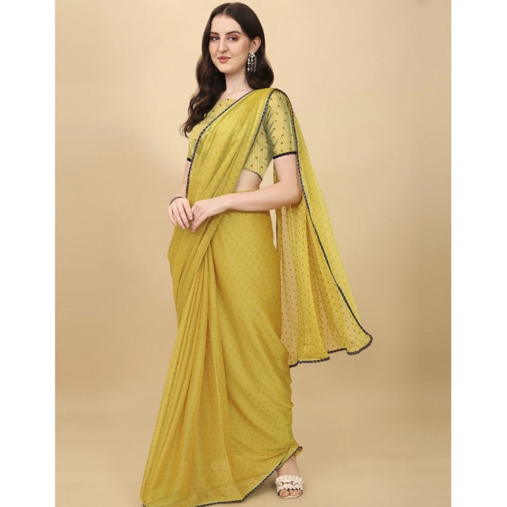 Clasymist Women's Silk Blend Embellished Saree With Unstitched Blouse 5.5Mtr (Mustard)