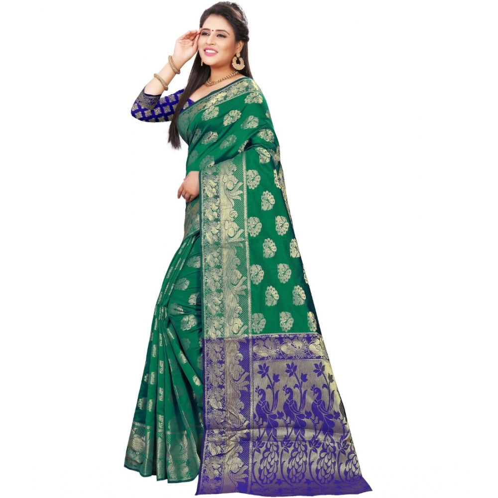 Clasymist Women's Jacquard Woven Saree With Unstitched Blouse 5.5Mtr (Green)