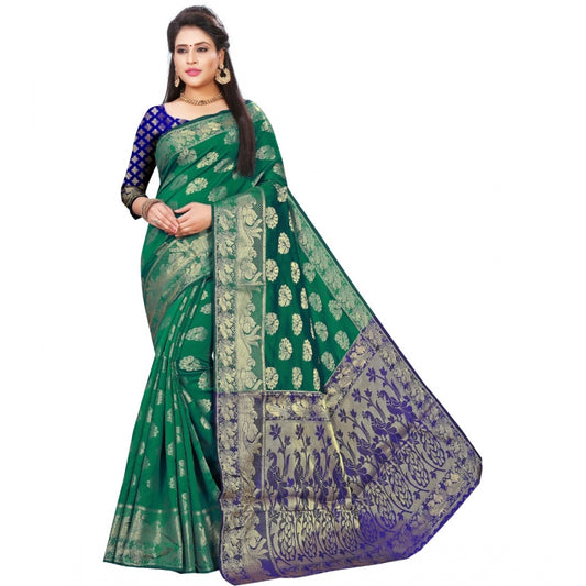 Clasymist Women's Jacquard Woven Saree With Unstitched Blouse 5.5Mtr (Green)