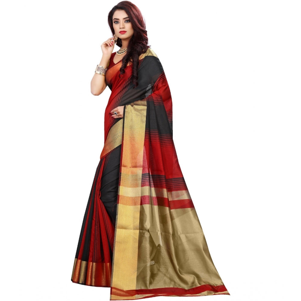 Clasymist Women's Jacquard Woven Saree With Unstitched Blouse 5.5Mtr (Red-Black)