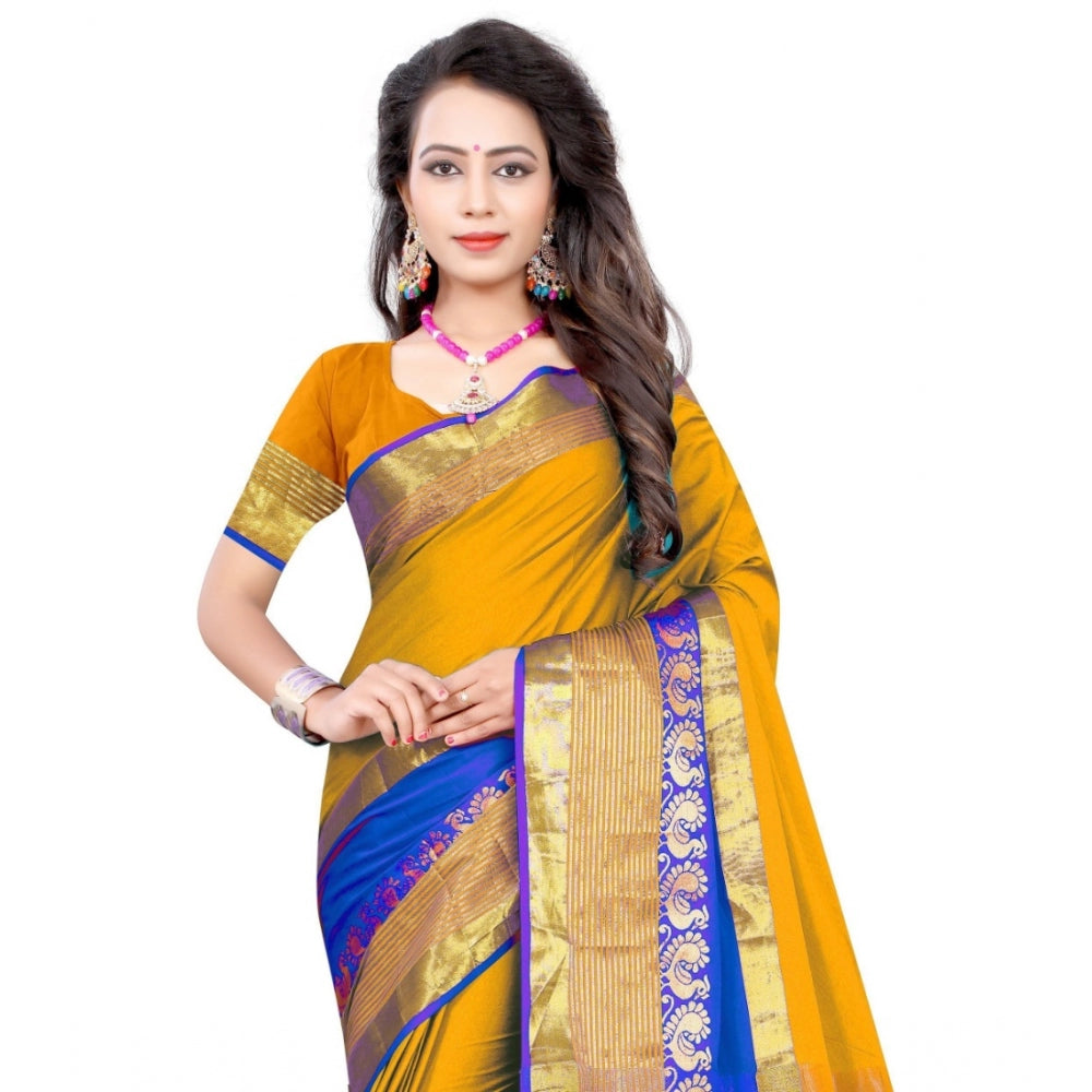 Clasymist Women's Jacquard Woven Saree With Unstitched Blouse 5.5Mtr (Yellow)