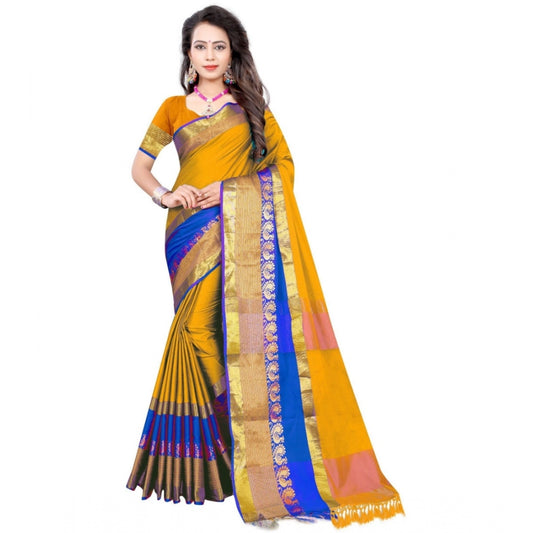 Clasymist Women's Jacquard Woven Saree With Unstitched Blouse 5.5Mtr (Yellow)