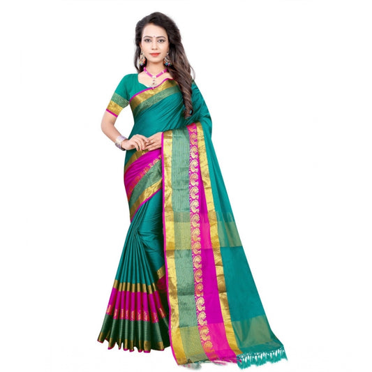 Clasymist Women's Jacquard Woven Saree With Unstitched Blouse 5.5Mtr (Dark Green)