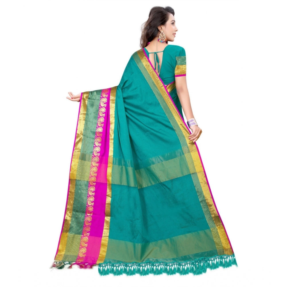 Clasymist Women's Jacquard Woven Saree With Unstitched Blouse 5.5Mtr (Dark Green)