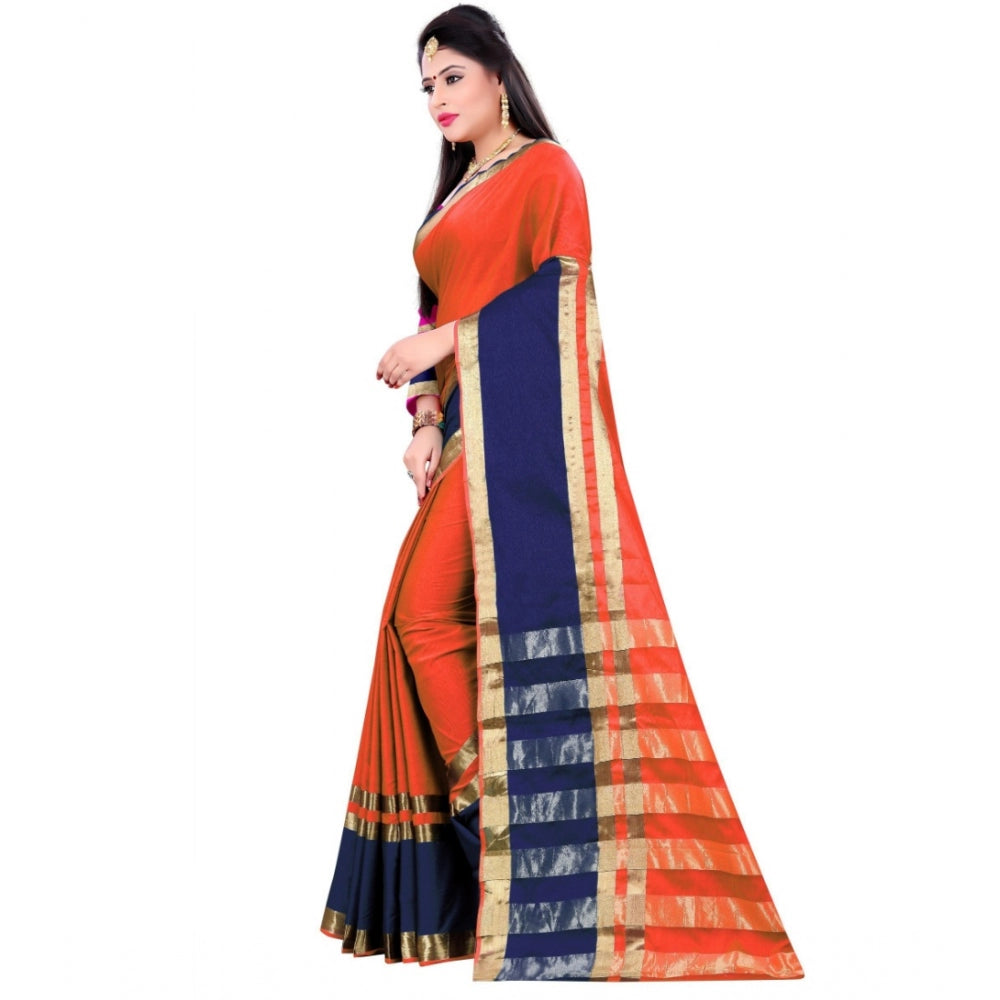 Clasymist Women's Jacquard Woven Saree With Unstitched Blouse 5.5Mtr (Orange)