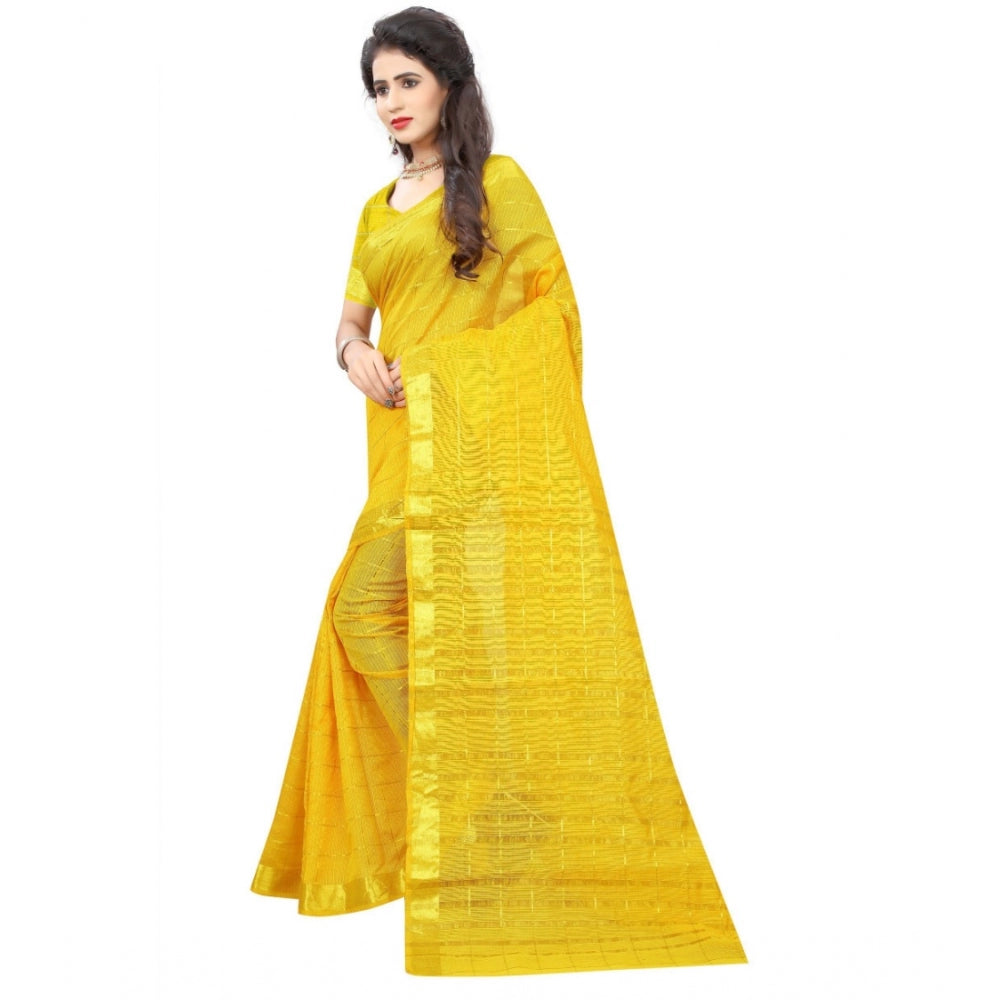 Clasymist Women's Jacquard Woven Saree With Unstitched Blouse 5.5Mtr (Yellow)