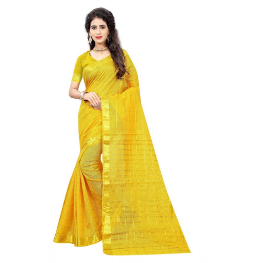 Clasymist Women's Jacquard Woven Saree With Unstitched Blouse 5.5Mtr (Yellow)