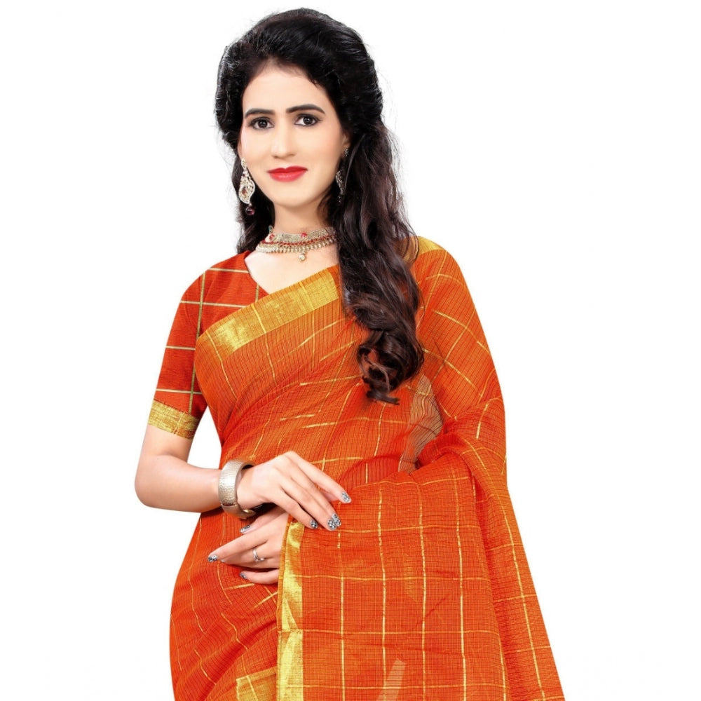 Clasymist Women's Jacquard Woven Saree With Unstitched Blouse 5.5Mtr (Orange)