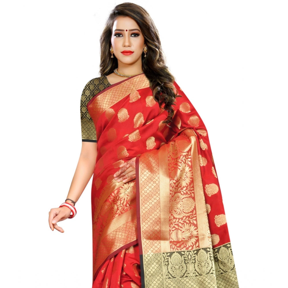 Clasymist Women's Jacquard Woven Saree With Unstitched Blouse 5.5Mtr (Red)