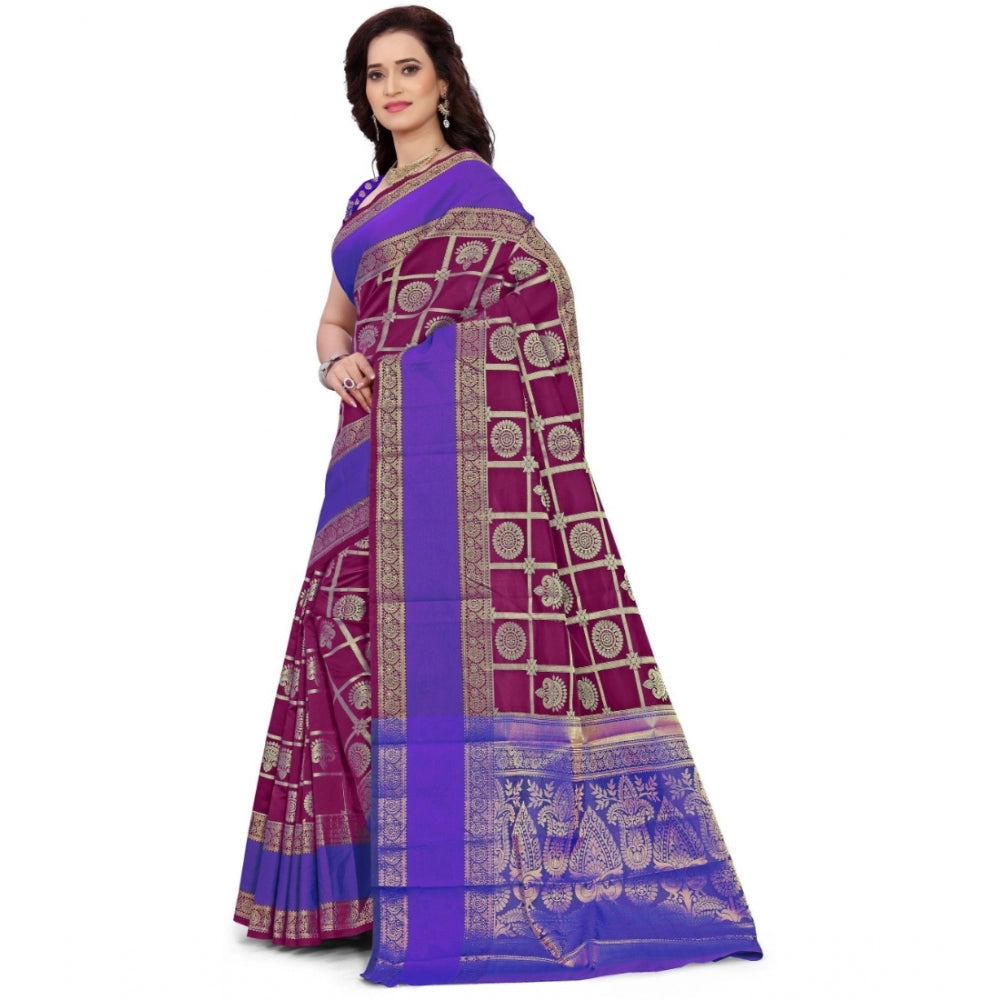 Clasymist Women's Jacquard Woven Saree With Unstitched Blouse 5.5Mtr (Purple)