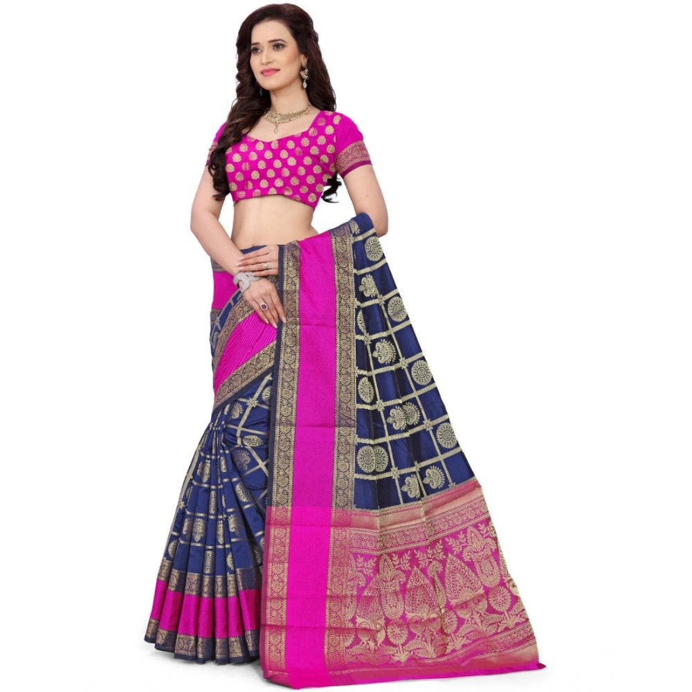 Clasymist Women's Jacquard Woven Saree With Unstitched Blouse 5.5Mtr (Blue)