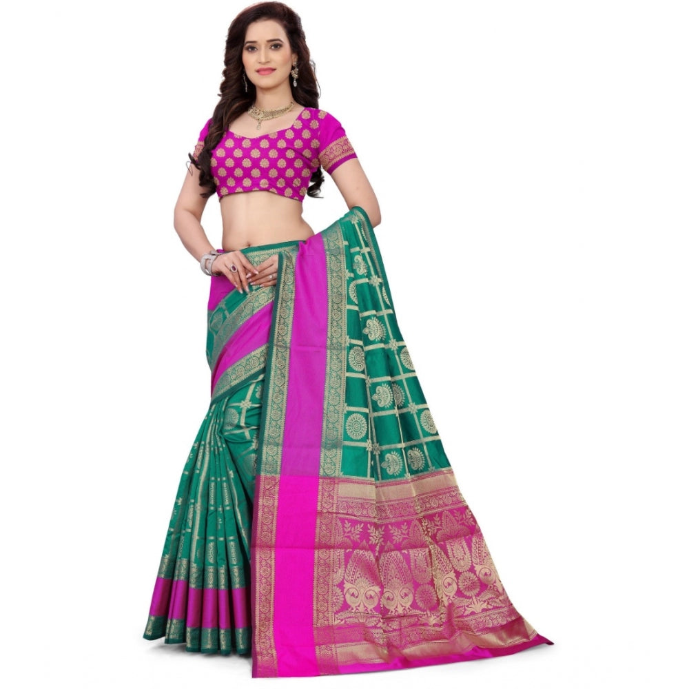 Clasymist Women's Jacquard Woven Saree With Unstitched Blouse 5.5Mtr (Light Green)