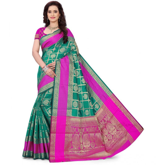 Clasymist Women's Jacquard Woven Saree With Unstitched Blouse 5.5Mtr (Light Green)